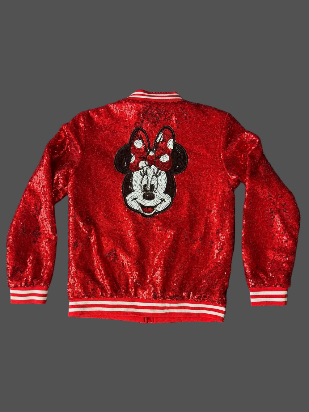 Disney Authentic Minnie Mouse Red Sequin Youth Bomber Jacket